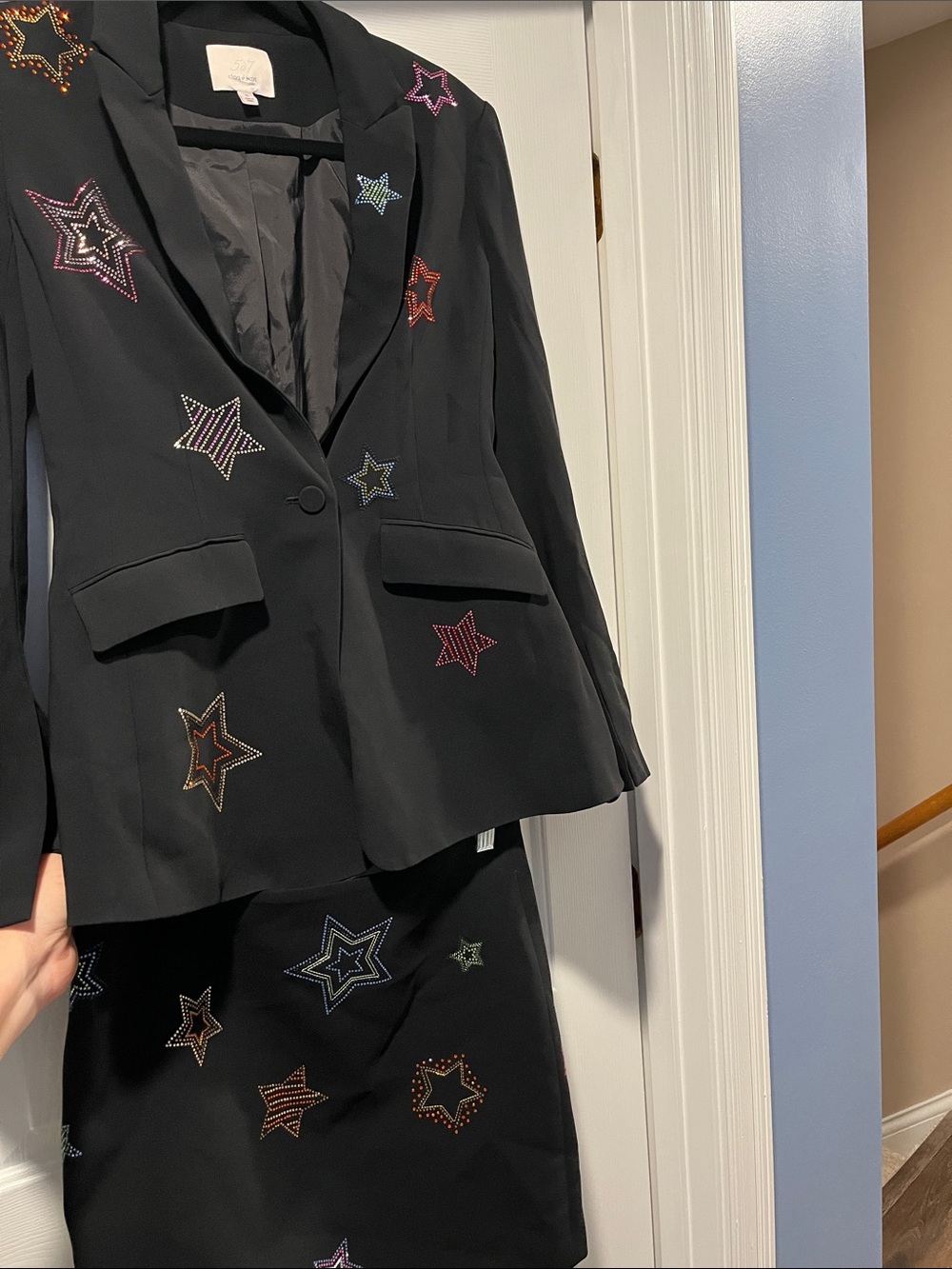 cinq a sept Black Blazer and skirt with Multicolor Star Embellishments - Picture 8 of 15